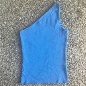 One-Shoulder Blue Ribbed Top